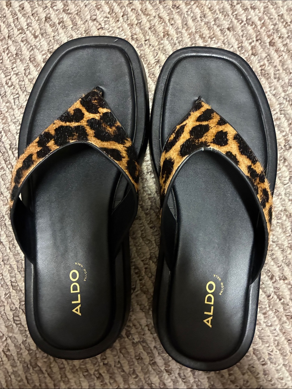 ALDO Black Slide Sandals with Leopard-Print Straps